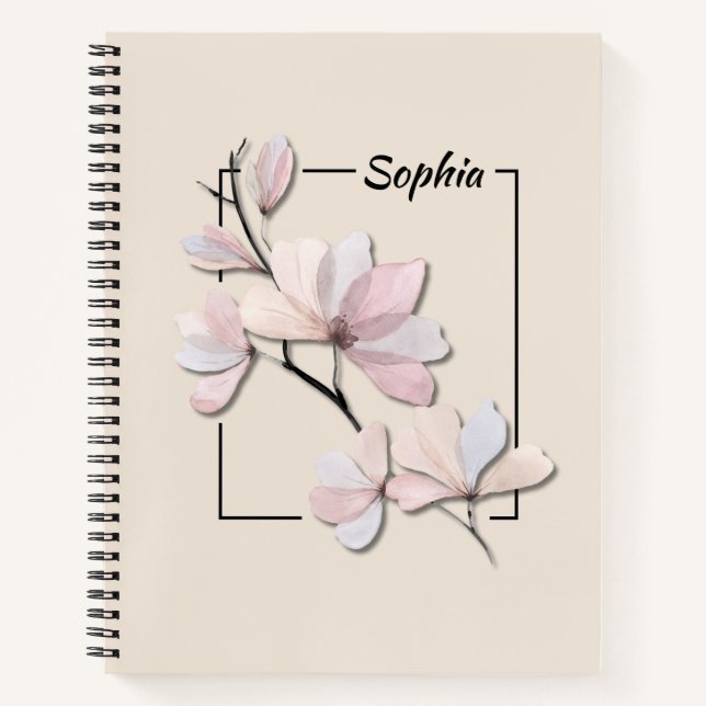 Personalised Watercolor Magnolia Flower Notebook (Front)