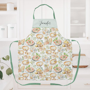 Personalised Watercolor Mediterranean Food Pattern Apron