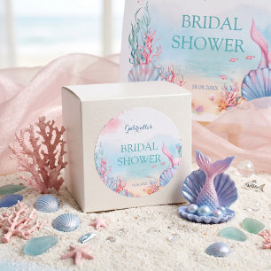 Personalised Watercolor Mermaid Sea Bridal Shower Classic Round Sticker