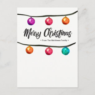 Personalised, Watercolor, Merry Christmas, Balls Holiday Postcard