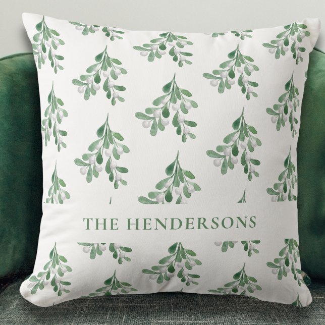 Personalised Watercolor Mistletoe Christmas  Cushion (Creator Uploaded)