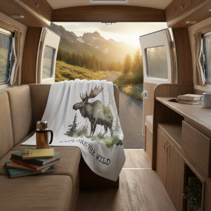 Personalised Watercolor Moose Travel Fleece Blanket