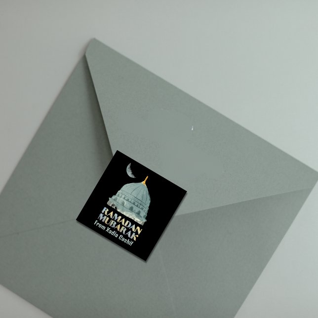 Personalised Watercolor mosque Ramadan Mubarak Square Sticker (Creator Uploaded)