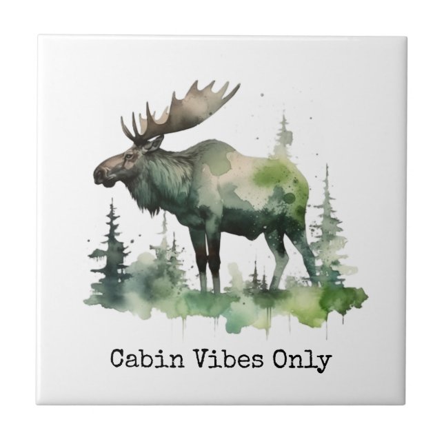 Personalised Watercolor Mossy Moose Forest Tile (Front)