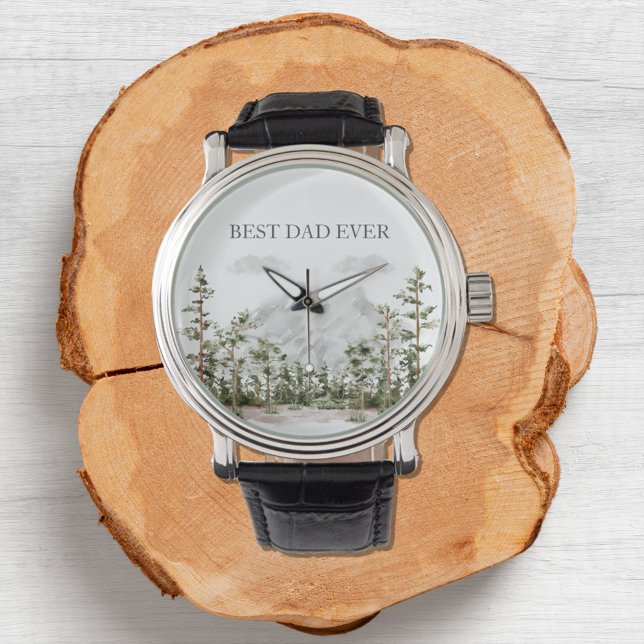 Personalised Watercolor Mountain and Forest Watch (Close up)