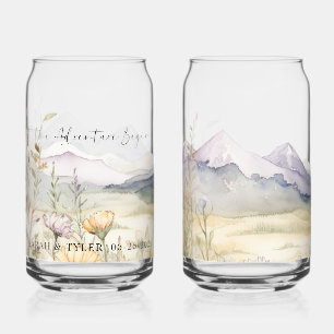 Personalised watercolor mountain beer can glass