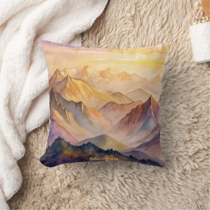 Personalised Watercolor Mountain Sunset Cushion