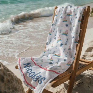 Personalised Watercolor Nautical Theme Beach Towel