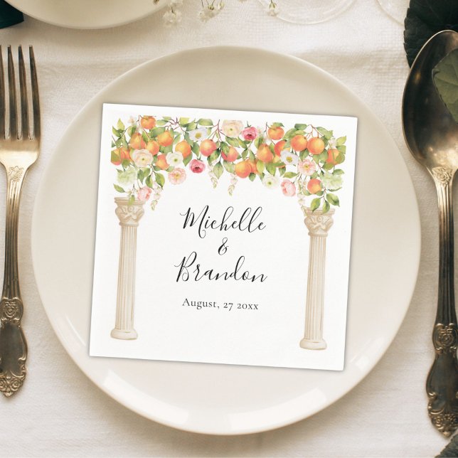 Personalised Watercolor Orange Elegant Wedding Napkin (Creator Uploaded)