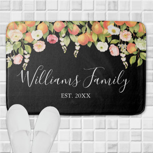 Personalised Watercolor Orange Floral Elegant Bath Mat