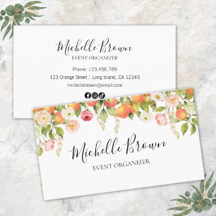 Personalised Watercolor Orange Floral Elegant Business Card