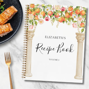 Personalised Watercolor Orange Floral Recipe Book 