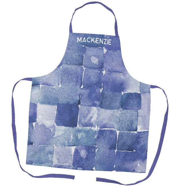 Personalised Watercolor Paint Artist Blue Apron (Personalized Watercolor Art apron for an artist, painter, crafting, cooking and creative pursuits)