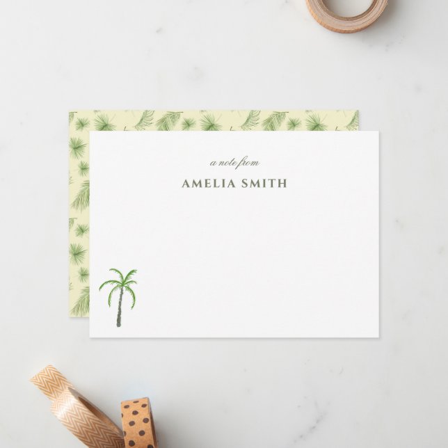 Personalised Watercolor Palm Tree Notecard (Front/Back In Situ)