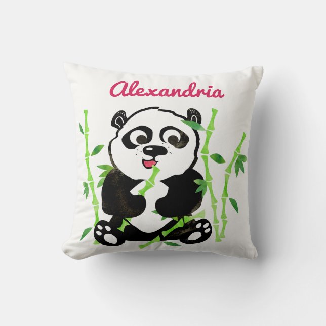 Personalised Watercolor Panda Bear Animal Girls Cushion (Front)