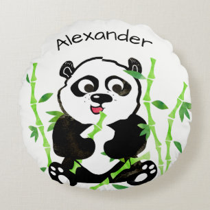 Personalised Watercolor Panda Bear Animal Kids Round Cushion