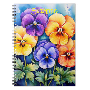 Personalised watercolor pansies notebook
