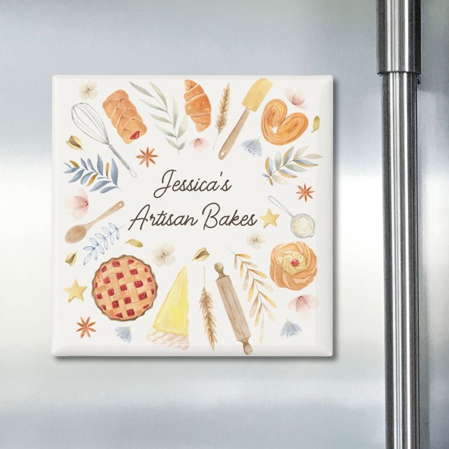 Personalised Watercolor Pastry Baking Bakery Magnet (In situ)