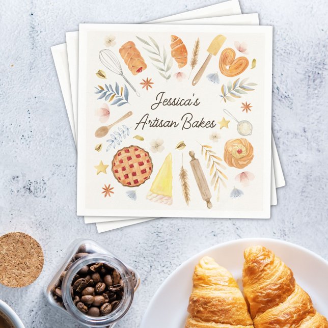 Personalised Watercolor Pastry Baking Bakery Napkin (In situ)