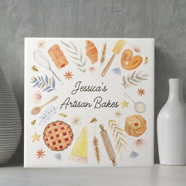 Personalised Watercolor Pastry Baking Bakery Tile (In situ)