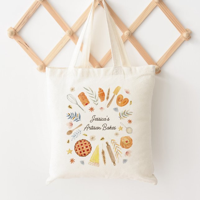 Personalised Watercolor Pastry Baking Bakery Tote Bag (In situ)