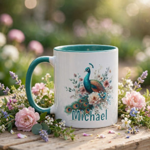 Personalised Watercolor Peacock Mug