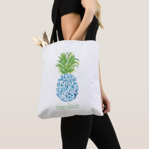 Personalised Watercolor Pineapple Chinoiserie Tote Bag