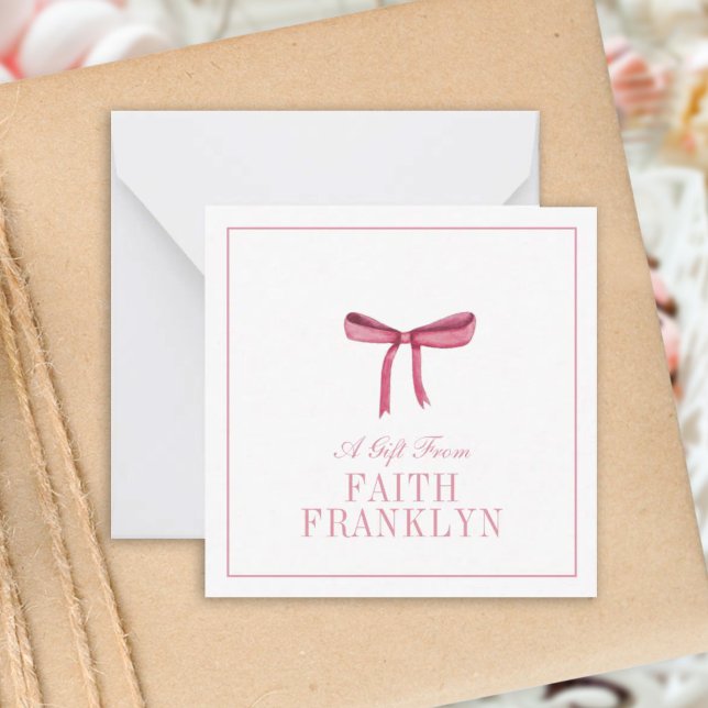 Personalised watercolor pink bow gift enclosure card (Creator Uploaded)