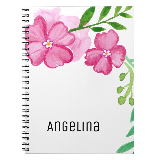 Personalised Watercolor Pink Flowers Notebook (Front)