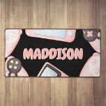 Personalised Watercolor Pink Gaming Desk Mat<br><div class="desc">Introducing our latest must-have kids gaming accessory - the pink themed custom Desk Top Mat! Designed has a black background, with watercolor pink controllers, consoles and is personalised with their name in a fun bubble font. This mat features anti-slip backing to prevent slipping and sliding whilst also protecting surfaces. provides...</div>