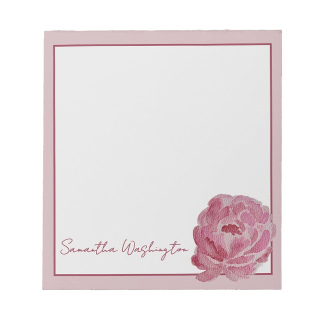 Personalised Watercolor Pink Peony Notepad (Front)