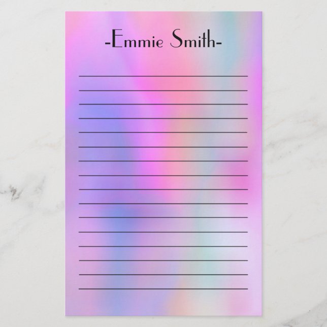Personalised Watercolor Pink Purple Lined Stationery (Front)