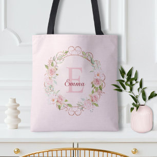 Personalised Watercolor Pink Rose Flowers Floral Tote Bag