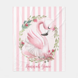 Personalised Watercolor Pink Swan Name Fleece Blanket