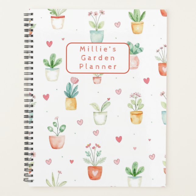 Personalised Watercolor Potted Plants Garden Planner (Front)