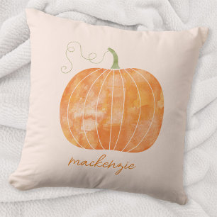 Personalised Watercolor Pumpkin Autumn Fall Cushion