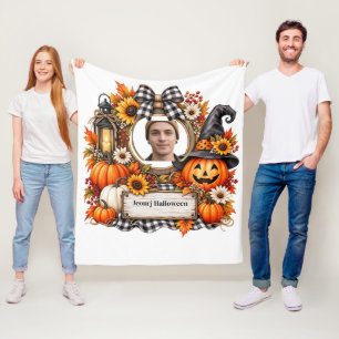 Personalised Watercolor Pumpkin Halloween Fleece Blanket