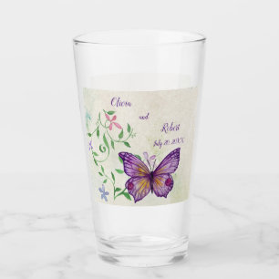 Personalised watercolor purple butterfly glass