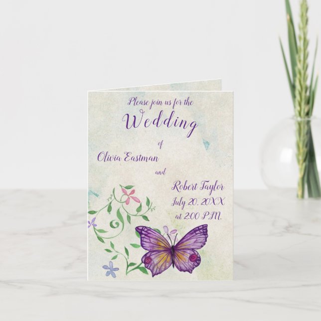 Personalised watercolor purple butterfly invitation (Front)
