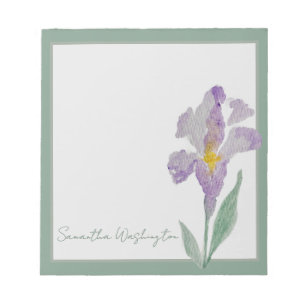 Personalised Watercolor Purple Iris Notepad