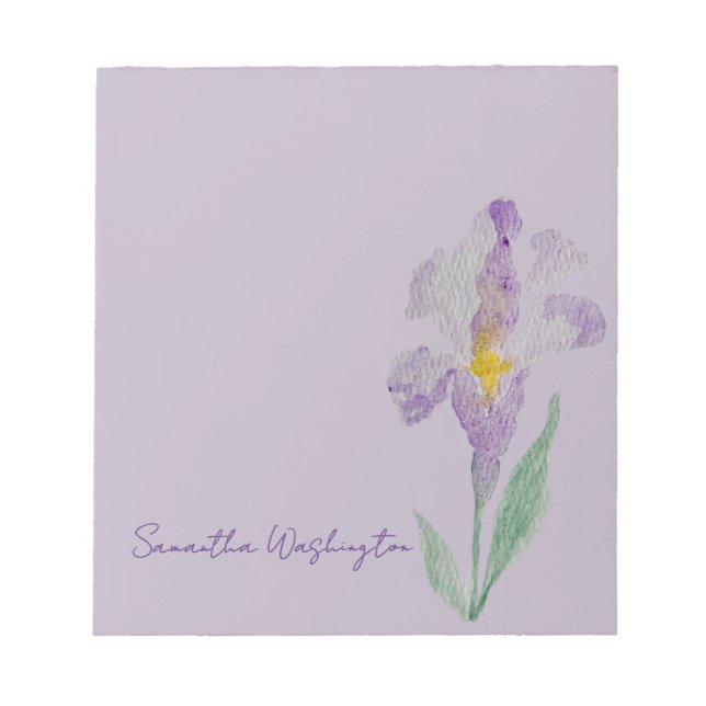 Personalised Watercolor Purple Iris Notepad (Front)