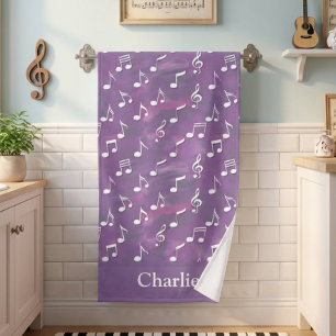 Personalised Watercolor Purple Music Note Bath Towel