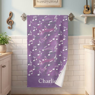 Personalised Watercolor Purple Music Note Beach Towel