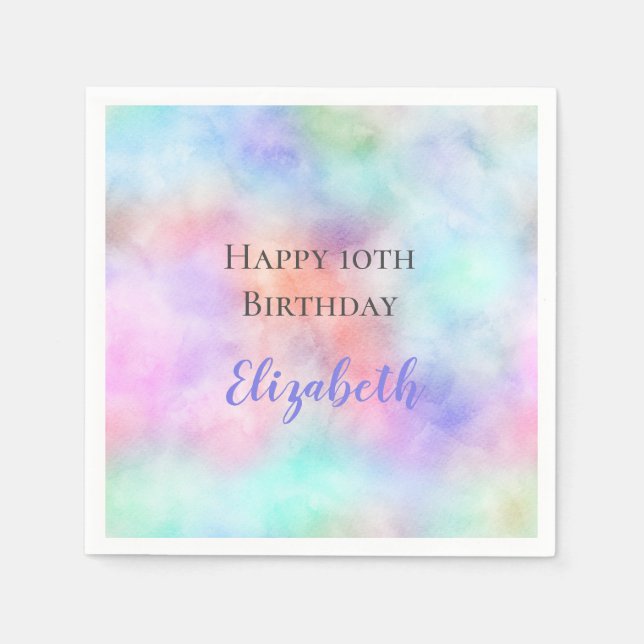 Personalised Watercolor Rainbow Pastel Birthday Napkin (Front)