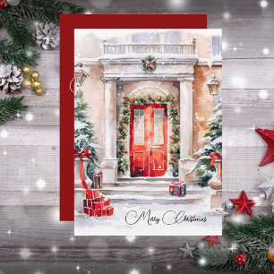 Personalised Watercolor Red Doors Christmas Card