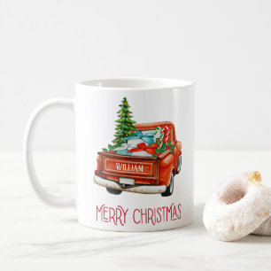 Personalised Watercolor Red Pickup Vintage Truck Coffee Mug