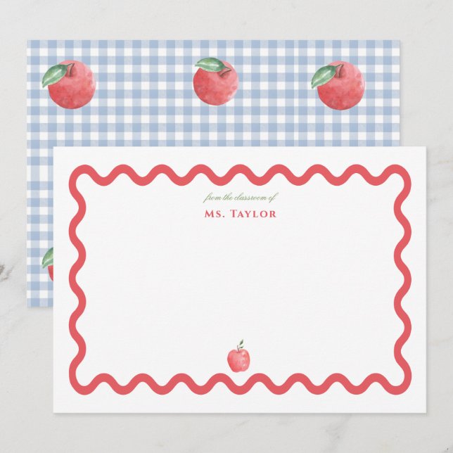 Personalised Watercolor red Teacher Apple Theme  Card (Front/Back)