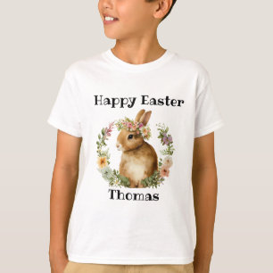 Personalised Watercolor Retro Easter Bunny Floral T-Shirt