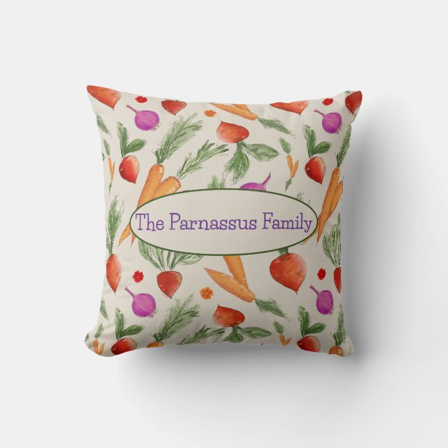Personalised Watercolor Root Vegetable pillow (Front)