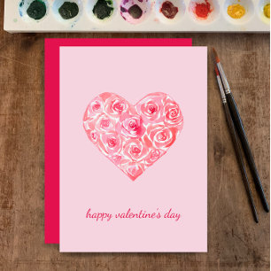 Personalised Watercolor Rose Heart Valentine's Day Holiday Card